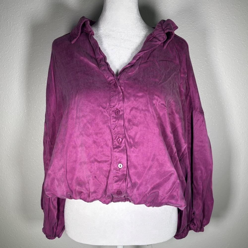 Witchy Whimsigoth Chic Magenta Purple Smocked Hem Balloon Sleeve Blouse XL